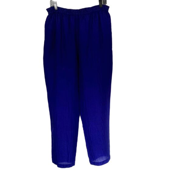 Vintage Carole Little Sport 100% Silk Pull On Pants Indigo Purple Size Large - Picture 1 of 7